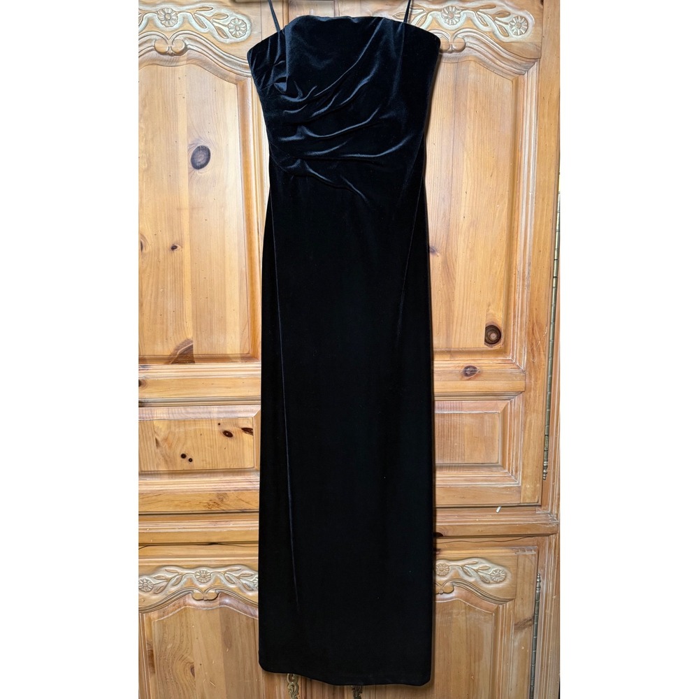 Marie‎ St Claire Black Velvet Evening Gown Boned Corset Dress Size 4 Vintage